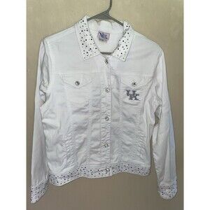 Nitro USA University of Kentucky White Rhinestone Jean Jacket Size S UK Wildcats